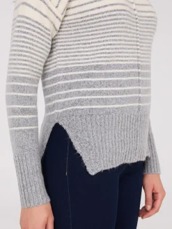 Striped Mock Neck High-Low Sweater