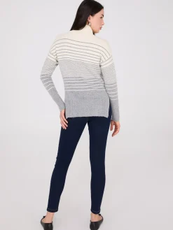 Striped Mock Neck High-Low Sweater