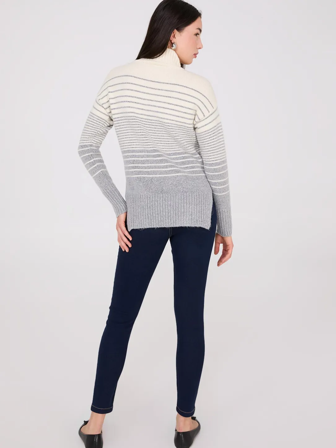 Striped Mock Neck High-Low Sweater