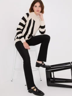 Striped Mock Neck Raglan Sleeve Sweater