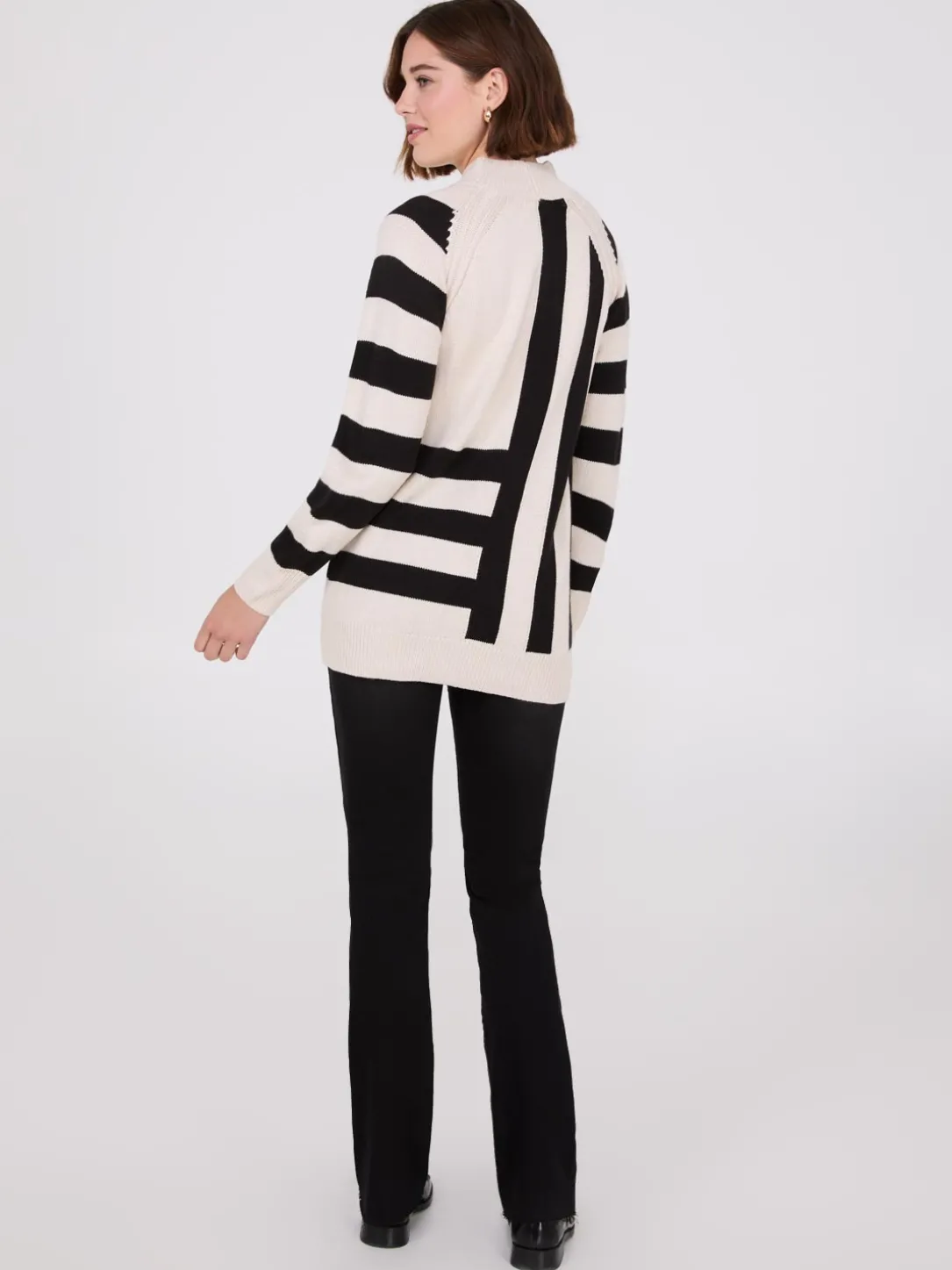 Striped Mock Neck Raglan Sleeve Sweater