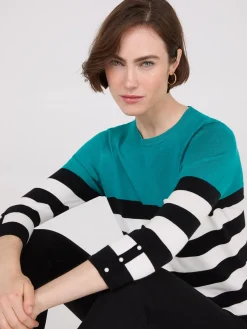 Striped Round Neck Sweater With Button Details