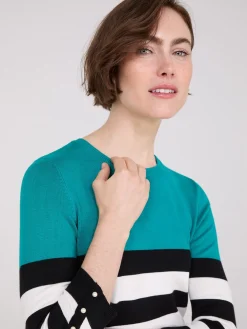 Striped Round Neck Sweater With Button Details