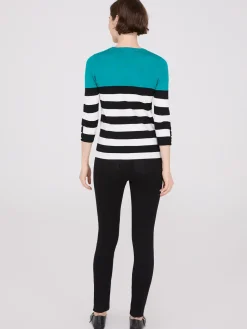 Striped Round Neck Sweater With Button Details