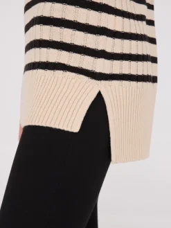 Striped Tunic Sweater With Button Details
