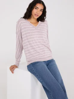 Striped V-Neck Dolman Sleeve Top