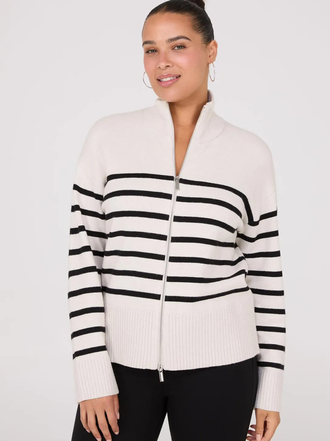 Striped Zip-Front Sweater
