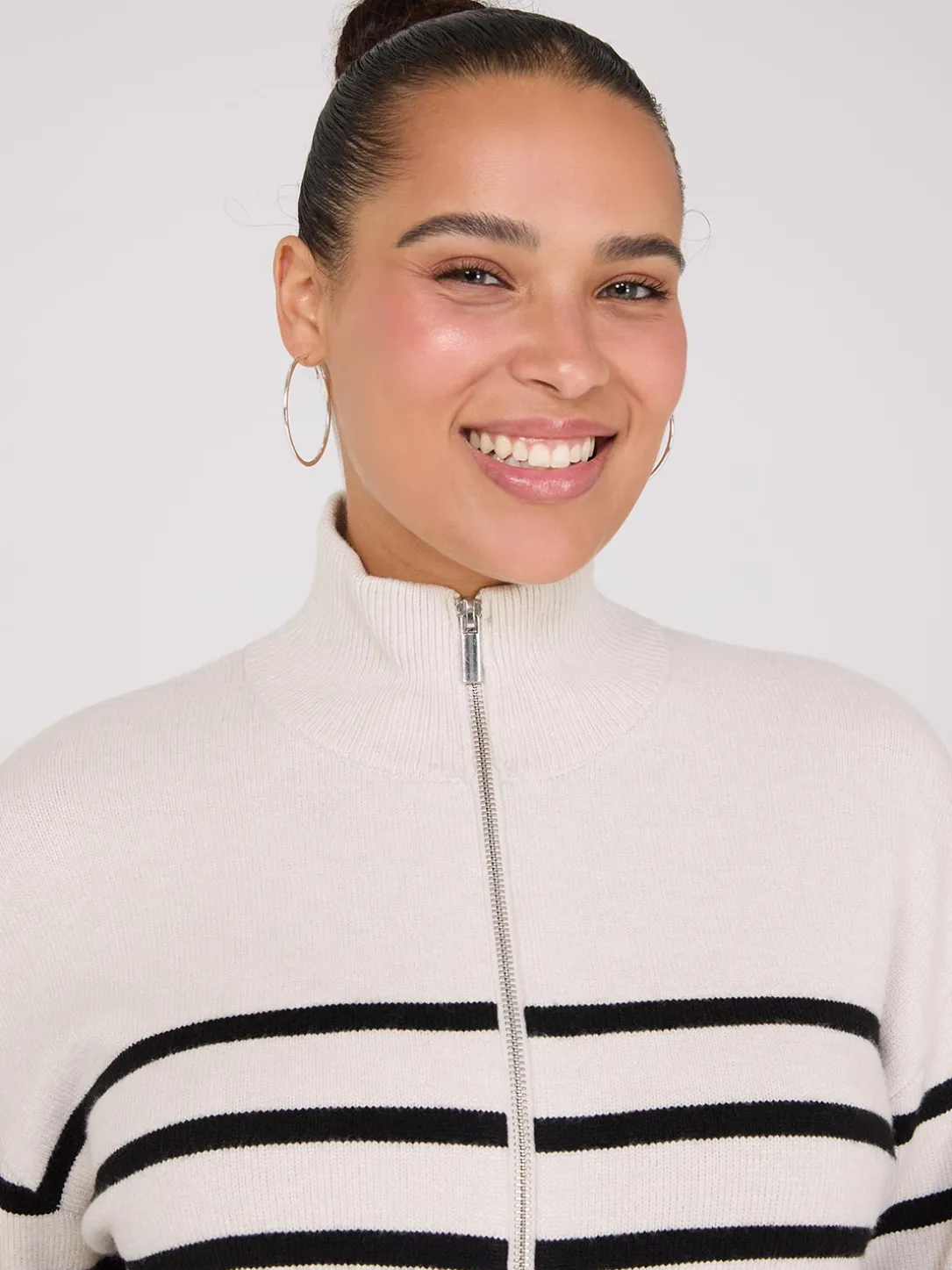 Striped Zip-Front Sweater