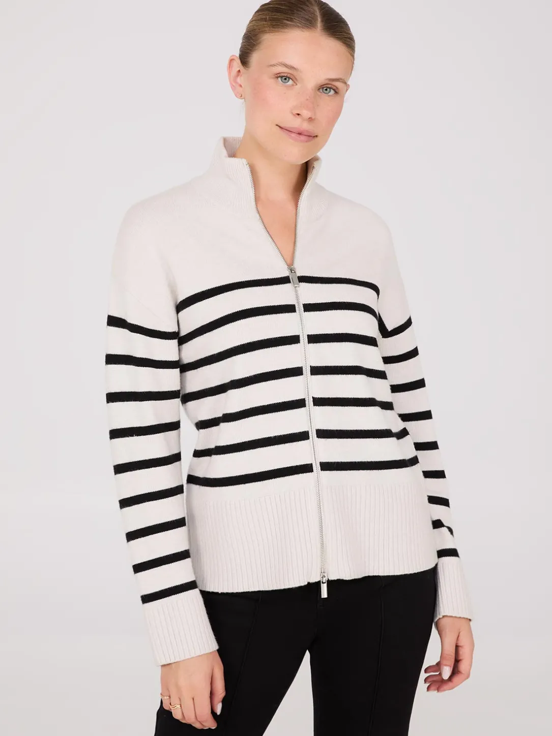 Striped Zip-Front Sweater