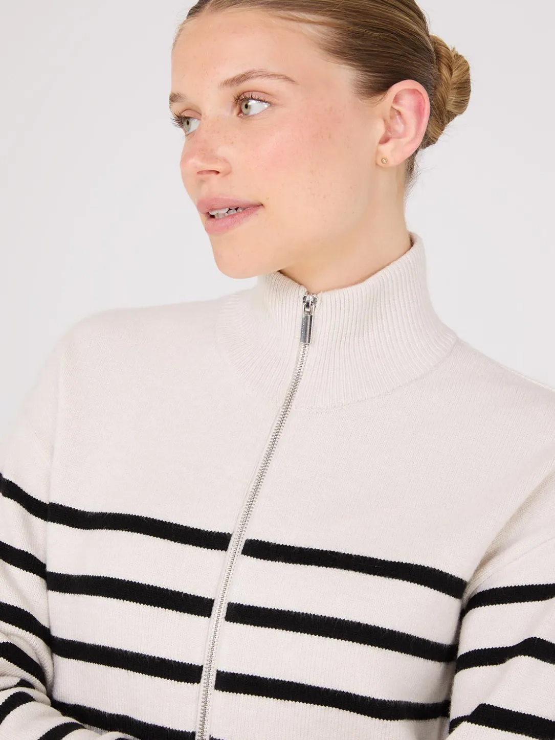 Striped Zip-Front Sweater