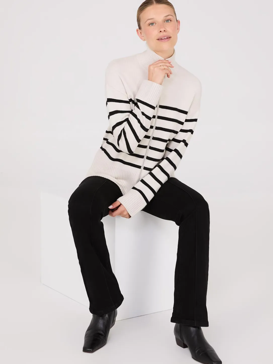 Striped Zip-Front Sweater
