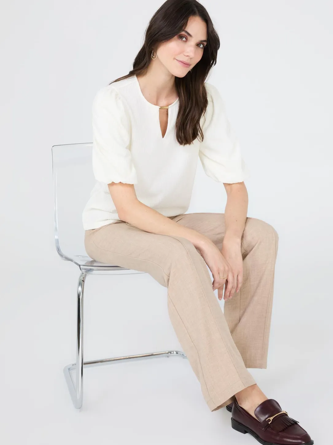 Textured Jacquard Top With Front Keyhole