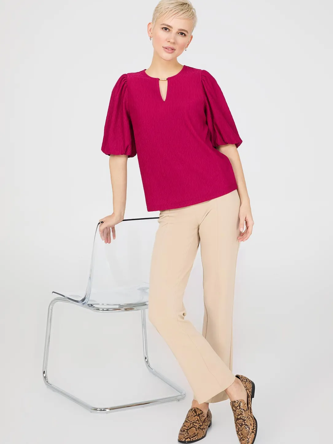 Textured Jacquard Top With Front Keyhole