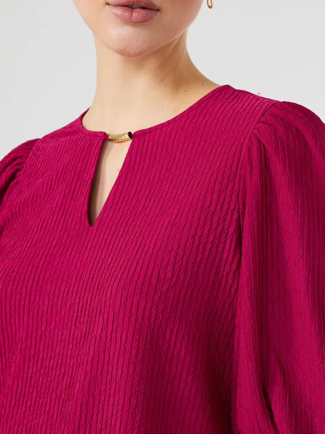Textured Jacquard Top With Front Keyhole