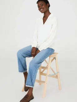 Textured Johnny Collar Popover Blouse