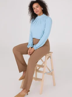 Textured Mock Neck Top With Pearl Details