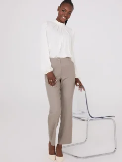 Textured Mock Neck Top With Pearl Details