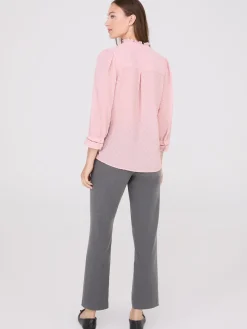 Textured Split Collar Button-Front Blouse