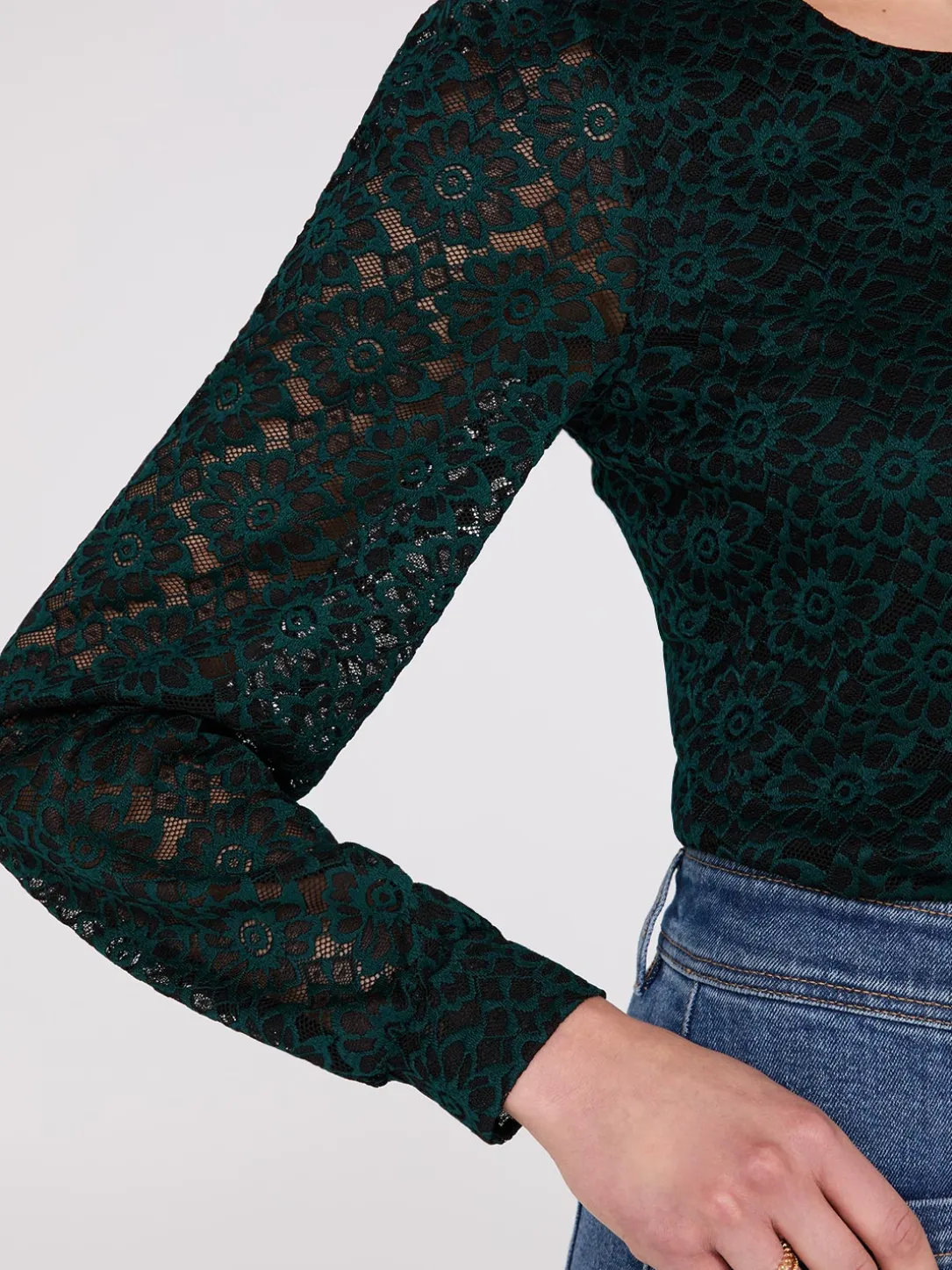 2-Tone Lace Balloon Sleeve Top
