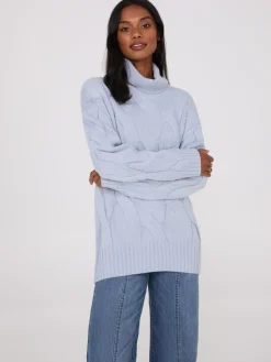 Twisted Cable Knit Turtleneck Sweater