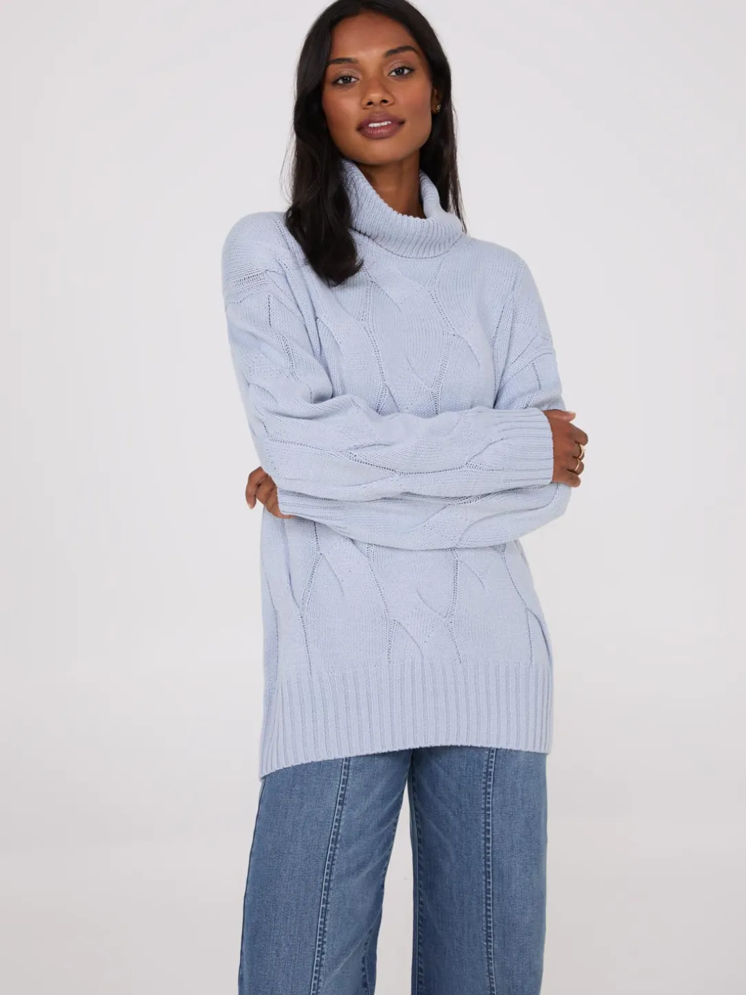 Twisted Cable Knit Turtleneck Sweater