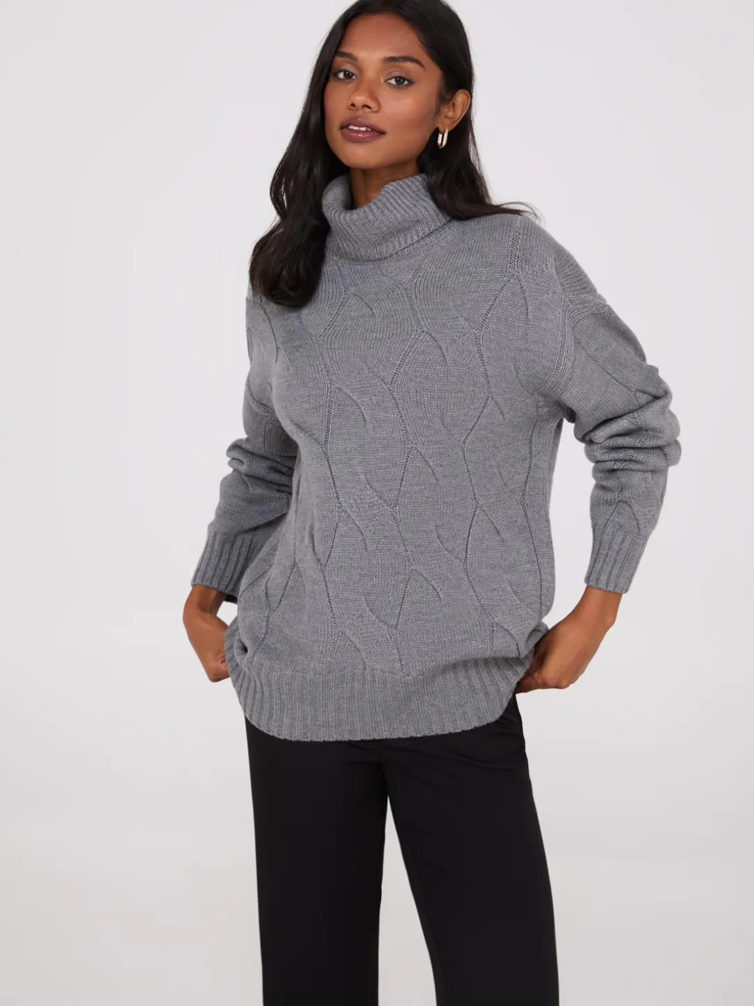 Twisted Cable Knit Turtleneck Sweater