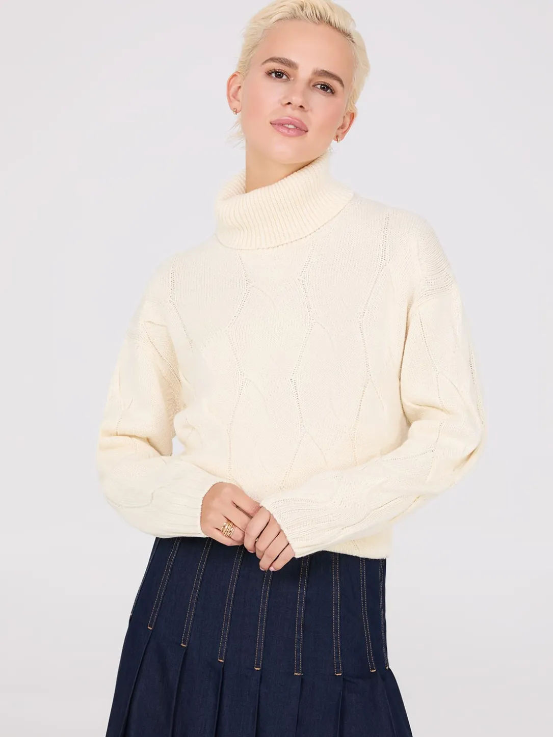 Twisted Cable Knit Turtleneck Sweater