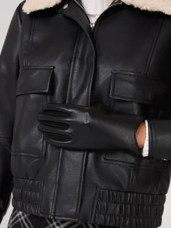 Velvet-Lined Faux Leather Gloves