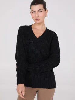 V-Neck Honeycomb Stitch Sweater