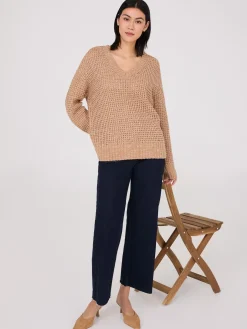V-Neck Honeycomb Stitch Sweater
