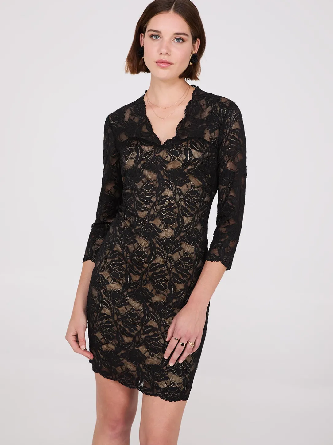 V-Neck Lace Sheath Dress
