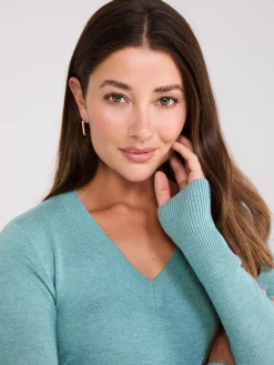 V-Neck Long Sleeve Sweater With Ribbed Details