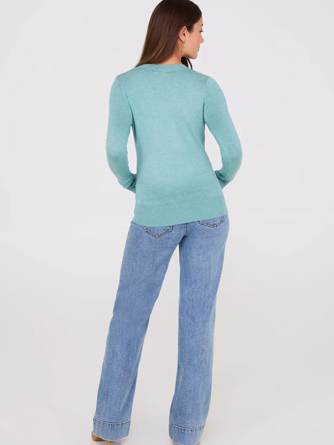 V-Neck Long Sleeve Sweater With Ribbed Details