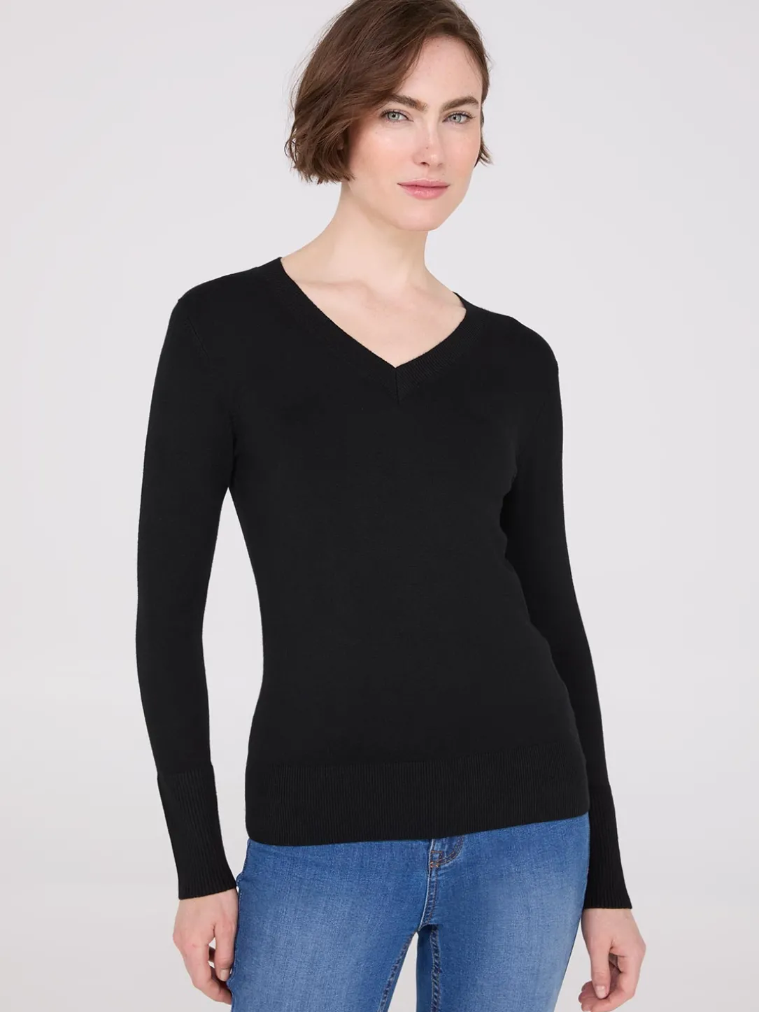 V-Neck Long Sleeve Sweater With Ribbed Details
