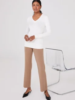 V-Neck Long Sleeve Sweater With Ribbed Details