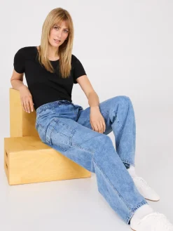 Wide-Leg Denim Cargo Pants