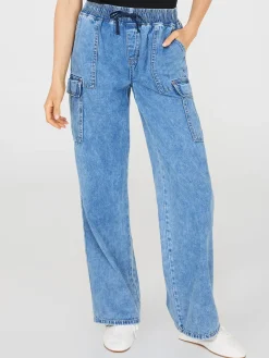 Wide-Leg Denim Cargo Pants