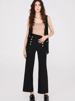 Wide-Leg Pants With Gold Button Details