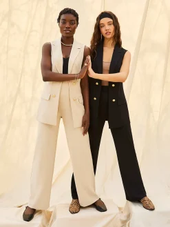 Wide-Leg Pants With Gold Button Details