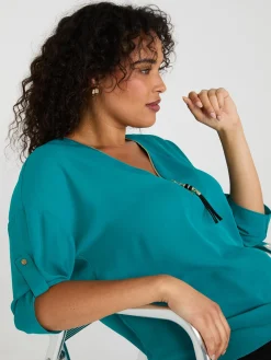 Zip Front V-Neck Top