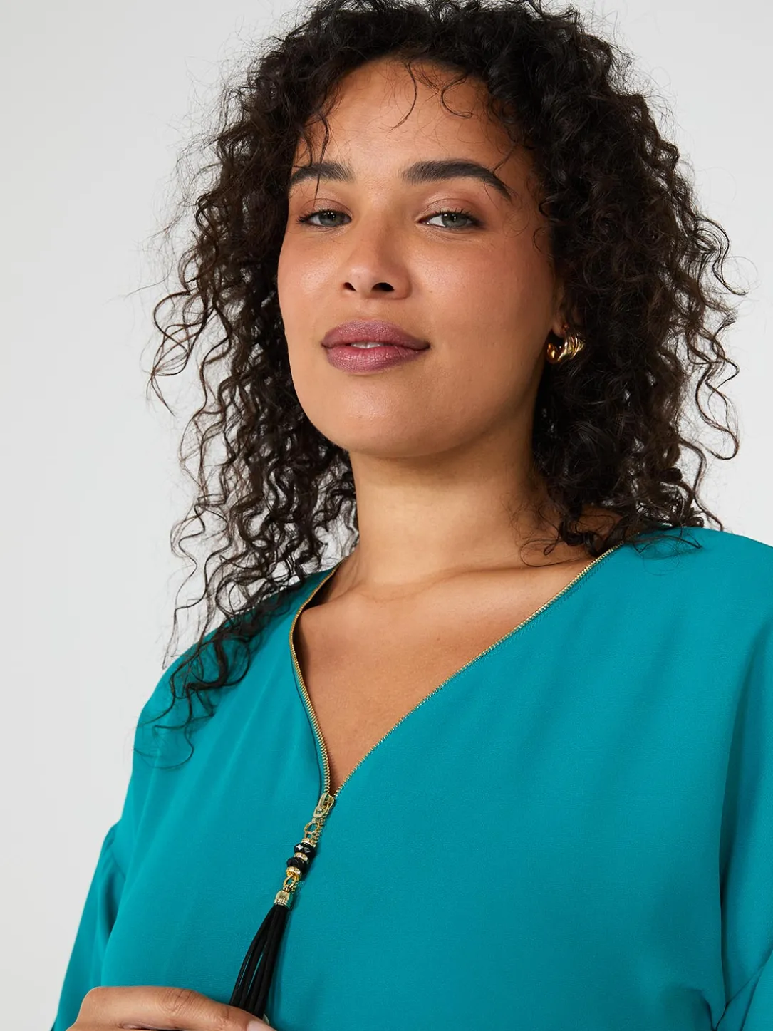 Zip Front V-Neck Top