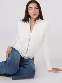 Zip-Front Faux Fur Sweater