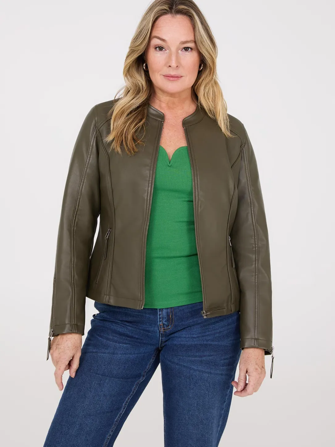 Zip-Front Faux Leather Jacket