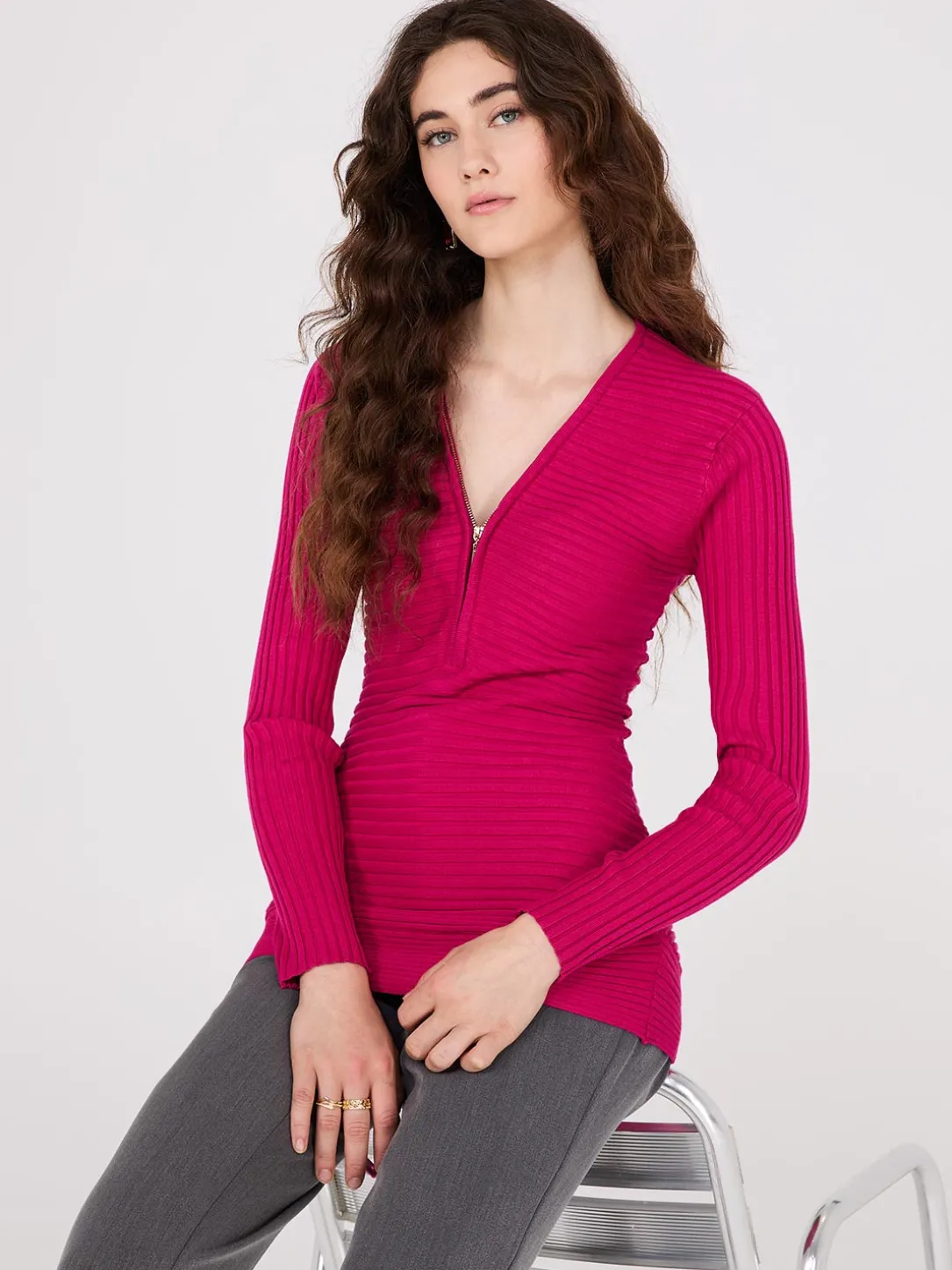 Zipper V-Neck Sweater